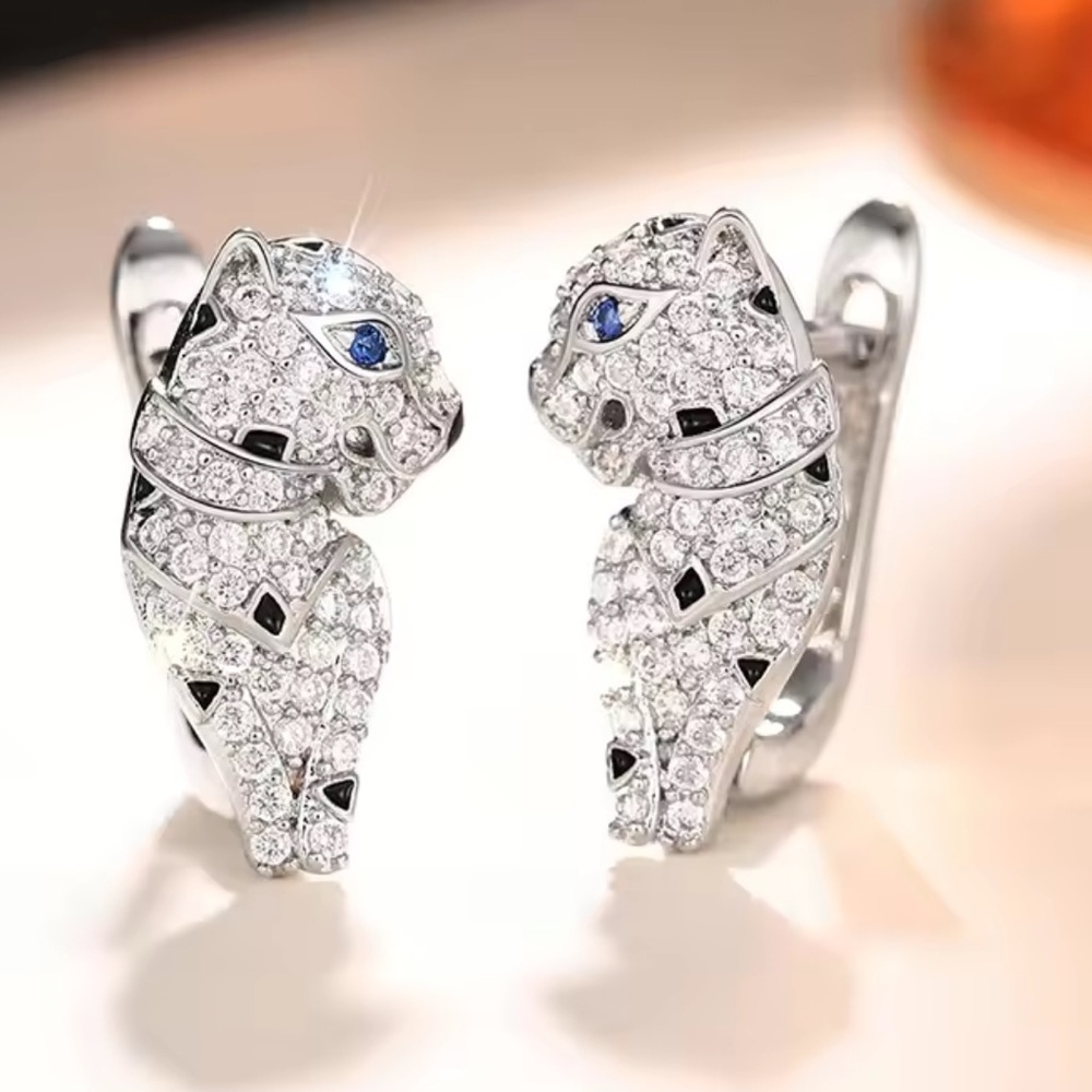 Panthere Luxury Crystal Silver Earrings